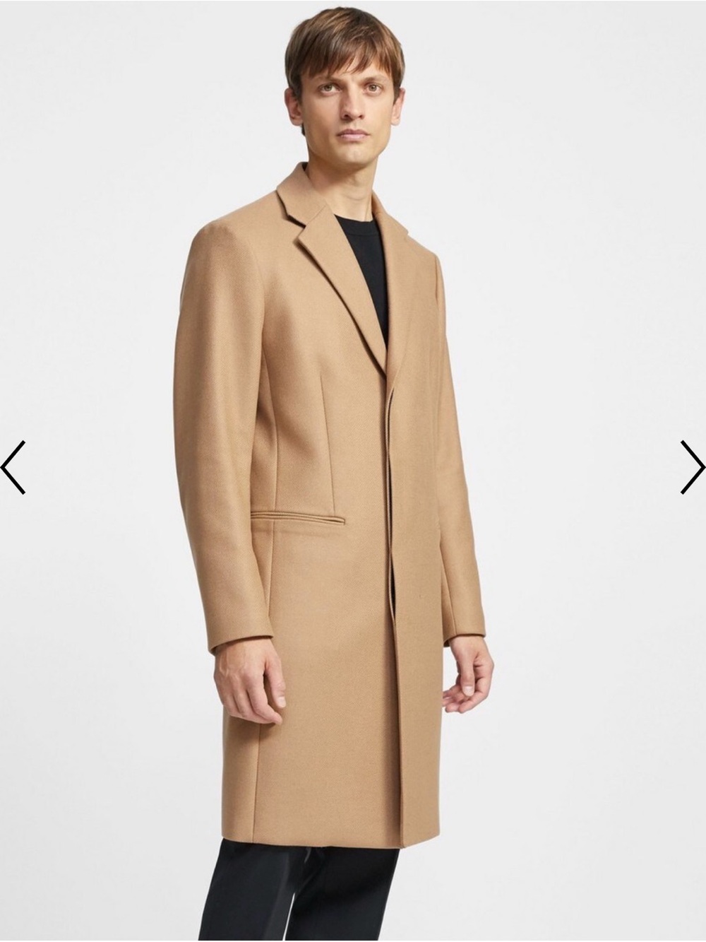Theory Manroe Traceable Melton Wool Cashmere Overcoat Camel Men's Size S flawed